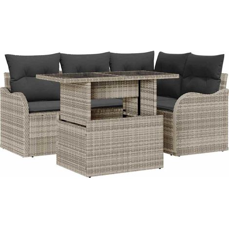 Maison Exclusive - Outdoortisch-Set mit Kissen 5 pcs Hellgrau Pol