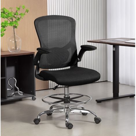 Silla de oficina ergonomica de poliester negro con soporte lumbar 4D, reposabrazos abatibles, giro 360°, altura 53-78 cm (1/5)