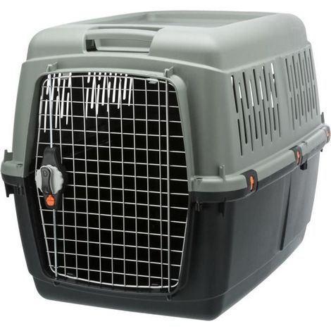 Trixie – Caisse de transport pour chat et chien – Recyclée – M: 60 × 61 × 81 cm – Couleur anthracite et gris-vert