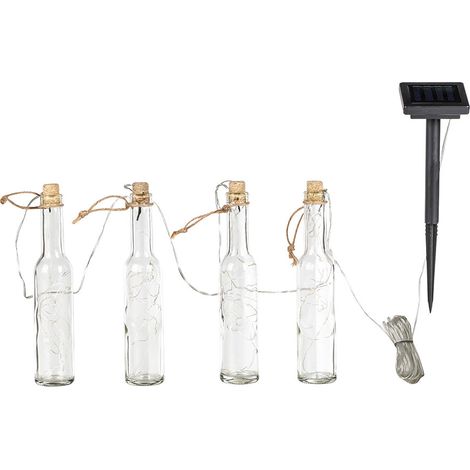 Lampe d'extérieur Chaîne lumineuse Jardin Lampe solaire 4 flammes, LED Lampe de terrasse verre bouteilles claires Décoration de jardin, 12x LED blanc chaud, LxlxH 4,8x4,8x14,5 cm