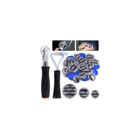 Kit d'outils de réparation de pneus de 25 pièces comprenant un rouleau de réparation de pneu, un grattoir de doublure intérieure de pneu et un outil de réparation de pneu rond en caoutchouc