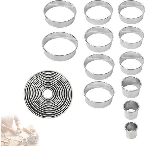 12 PIECE SET - Round Stainless Steel Cookie Cutters, Compact Design, Round Pastry Mould, Ideal for Preparing Donuts, Cakes, Fondant and Mousse (1/5)