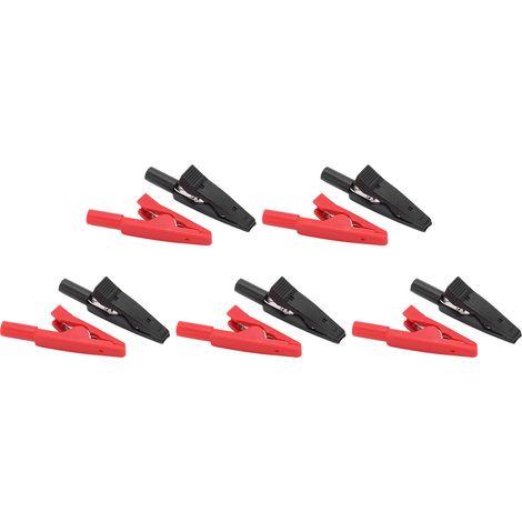 Lot de 5 pinces crocodiles U16 2 mm avec aiguille, isolées rouge et noire, pour tests électriques (1/5)