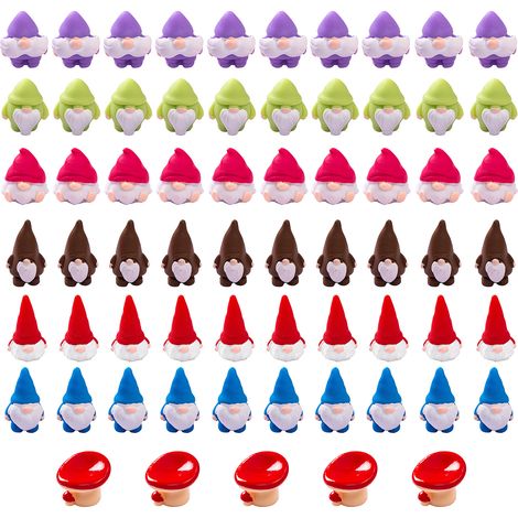 Figuras de paisaje en miniatura - Set de 65 piezas de elfos, enanos y coloridas decoraciones de jardín para la oficina (10 moradas, 10 verdes, 10 rosas, 10 marrones, 10 rojas, 10 azules, 5 setas) (1/5)