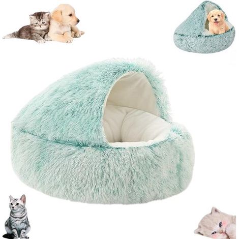 1 pckuk - Panier pour chat en forme de grotte - Vert - Lit doux en peluche - Panier pour chat en forme de grotte - Lit semi-fermé pour petits chiens/chats - Forme de donut - Panier pour chaton - Tunne (1/5)