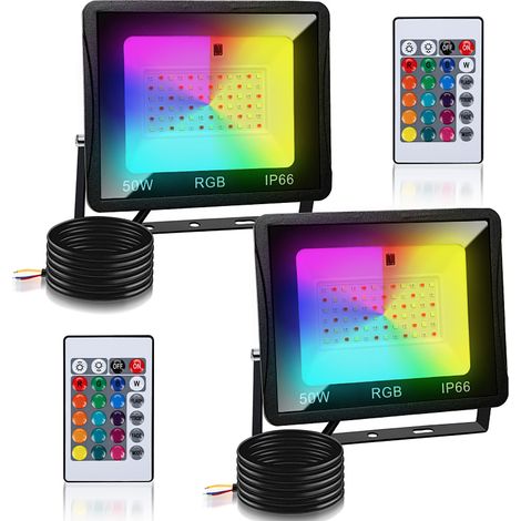 TolleTour Foco LED RGB con mando a distancia, set de 2 focos LED RGB 50W, 16 colores y 4 modos, IP66 exterior jardín y terraza