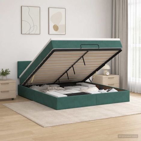 Cama tipo otomana con colchón y LED Verde oscuro 140 x 190 cm (1/5)