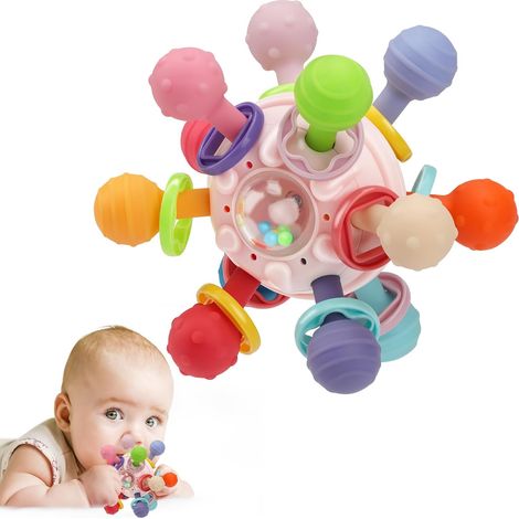 Anneau de dentition sensoriel Montessori pour bébés de 0 à 6 mois et de 6 à 12 mois - Jouet d'éveil pour enfants de 1 à 2 ans (garçons et filles) - Cadeau idéal pour les nouveau-nés (1/5)