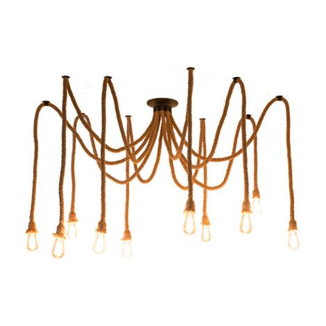 royaluxe- Lampe À Suspension en Corde de Chanvre 10XE27 Plafonnier Vintage Lampe Suspendue Rétro Pour Salon, Salle À Manger, Bar, Balcon