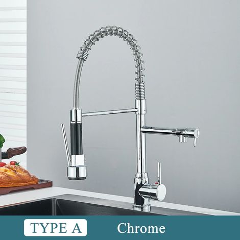 Robinet mitigeur extractible à double bec (alliage de chrome) pour évier de cuisine (1/2)