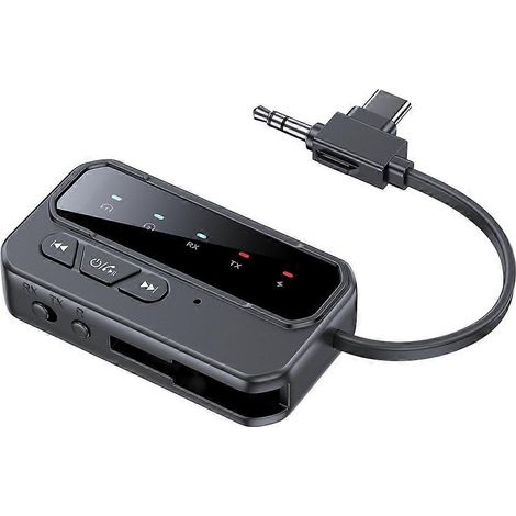 Récepteur/émetteur audio Bluetooth 5.4 2 en 1 avec prise AUX 3,5 mm et microphone, adaptateur musical sans fil compatible avec les casques, les ordinateurs, les téléviseurs et les voitures. (1/5)