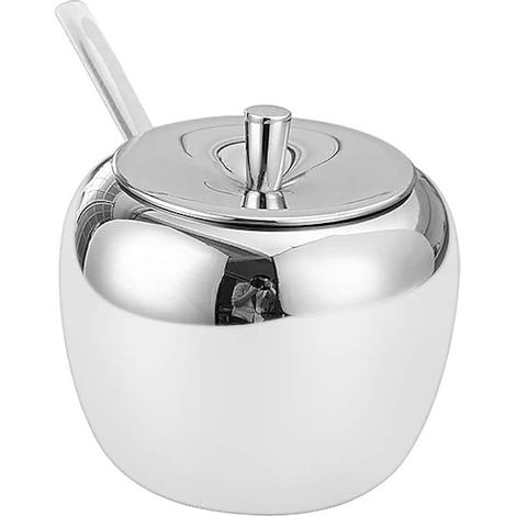 SUS304 - Sucrier en acier inoxydable - Pot à épices - Avec couvercle et cuillère - Pour sel, sucre, café, thé, herbes (1/5)
