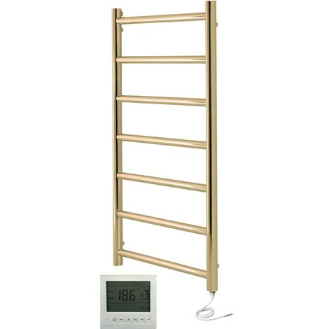Manissa Selby Electric Brushed Brass Heated Towel Rail 500mm W x 800mm H Bathroom Towel Radiator + 7 Day Timer/Thermostat (1/4)