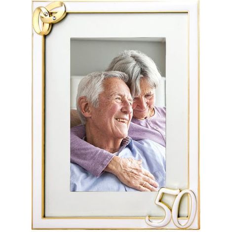 Cadre photo 50e anniversaire de mariage métal doré 20 cm (1/2)