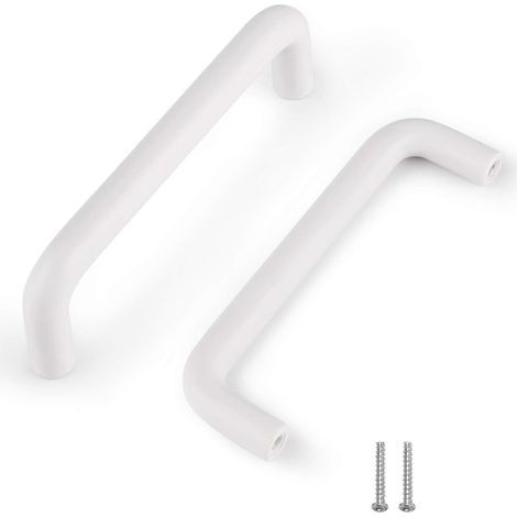 Lot de 2 poignées de tiroir en plastique blanc, adaptées aux armoires de cuisine modernes Poignées de porte de commode à trou central de 96 mm (1/3)