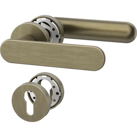 Poignée de porte intérieure bronze vert avec rosace ronde, ensemble béquille PZ avec cylindre européen, design classique pour portes d'entrée et intérieures UK0101 (1/5)