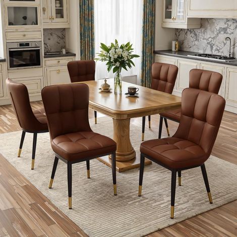 Esszimmerstühle 6er Set Kunstleder Braun 200kg belastbar mit Rückenlehne (1/5)