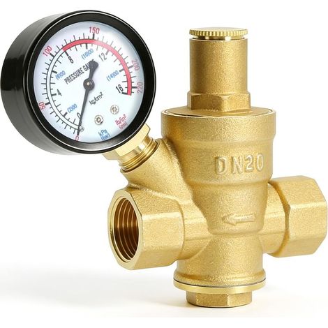 Réducteur de pression d'eau DN20 avec manomètre, réducteur de pression d'eau en laiton, régulateur de pression d'eau réglable, régulateur de pression (1/4)