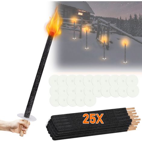 Randaco Pack de 25 Antorchas de Cera 42cm, Duración 45 min - Antorchas de Jardín con Protector Antigoteo y Mango de Madera - Exteriores, Fiestas