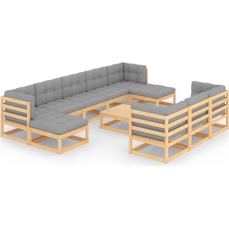 Set Divani Giardino 11 pz con Cuscini in Legno Massello di Pino vidaXL (1/5)
