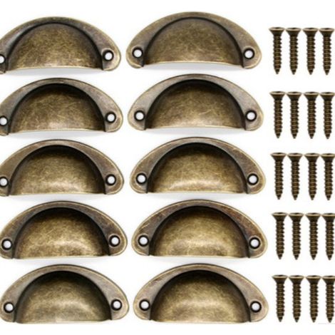 Tiradores para muebles con forma de copa, de bronce, juego de 10 unidades, con tornillos, aptos para cajones, armarios y otras puertas de muebles. (1/4)