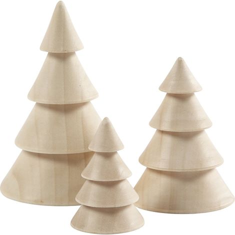 Creativ 100263 Alberi di Natale in legno, H: 5+7,5+10 cm, D: 3,5+5,4+6,7 cm, legno imperatrice, 3pz