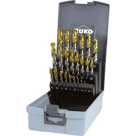 RUKO Spiralbohrersatz DIN 338 Typ N HSS G TiN in Kunststoffkassette (ABS)
