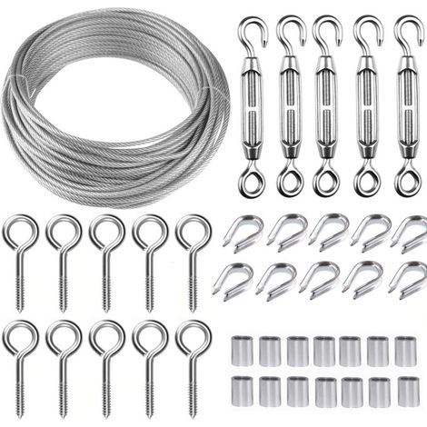 Edelstahl-Aufhängeseil-Set, 30 m/2 mm beschichtetes Edelstahlseil mit M5-Spannschlössern, 2 mm Metallseil-Set für Kletterpflanzen, Wäscheleinen, Geländer, Leitplanken (1/5)