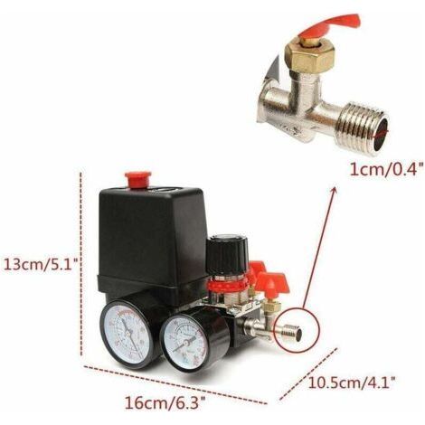 Pressostat pour compresseur d'air monophasé 90-120PSI avec 4 ports et manomètre pour une réduction rapide de la pression (1/3)