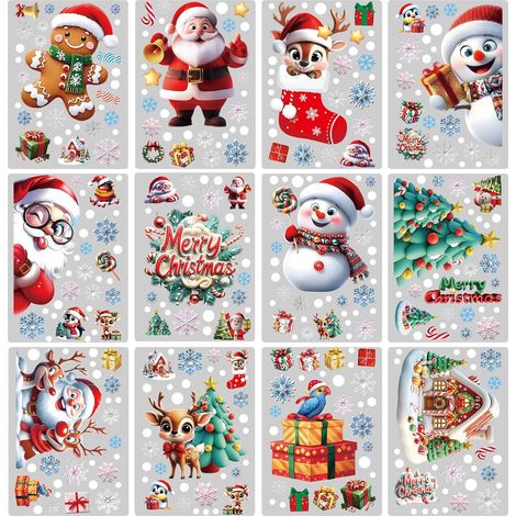 Weihnachtsdekorationen für den Innenbereich, 263 Stück Weihnachtsfensteraufkleber, rustikale Weihnachtsdekorationen mit Schneeflocken für Kinder, Zuhause, Schule, Büro, Winterferien, Party (1/4)