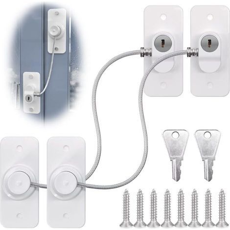 Ensemble de 2 verrous de fenêtre pour fenêtres UPVC, verrous de restriction de fenêtre pour la sécurité des enfants avec clés à vis (1/5)