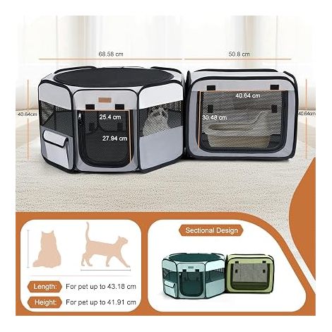 Enclos pour Chats, Parc Intérieur/Extérieur, Gris maille respirante et fond imperméable, pour chats, chiots et petits animaux (1/4)