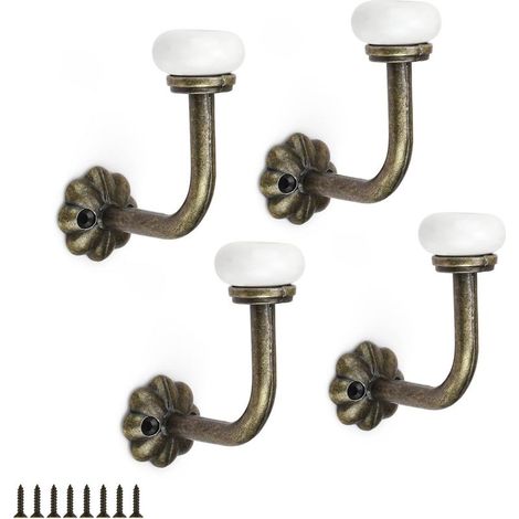 4 Pièce Patère Murale, Patere Vintage, Apportez 8 Pièce de Vis, Céramique Porte Manteau Mural, Patère Alliage de Zinc, pour Suspendre Chapeaux, Clés, Manteaux (1/5)