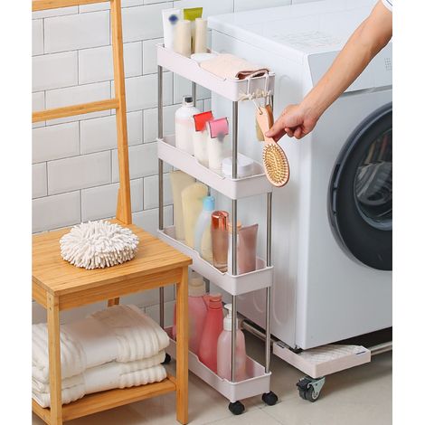 [Carrello portaoggetti] Carrello portaoggetti salvaspazio versatile regolabile look elegante carrello portaoggetti con ruote organizer per casa cucina bagno camera da letto 4 ripiani (1/4)