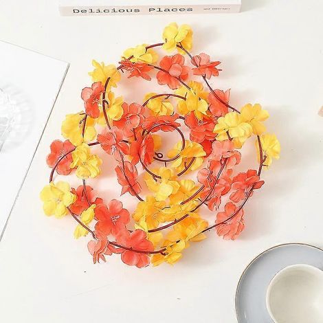 Guirlande florale de 2,5 m avec 45 fleurs de cerisier colorées, idéale pour la décoration de grenier, de plafond ou d'intérieur, pour mariage ou mariage.orange (1/5)