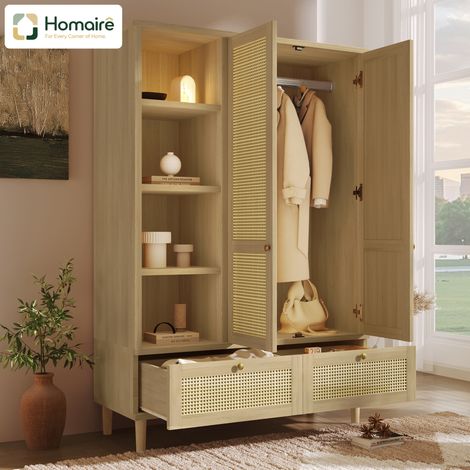 Armoire en bois chêne avec rangement 120 x 50 x 180 cm HOMAIRE (1/5)
