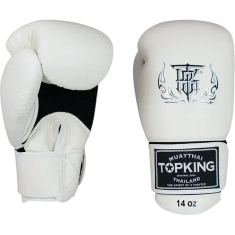 Gants de boxe thaï Top King Ultimate Air Muay Thai blancs 14 oz (1/4)