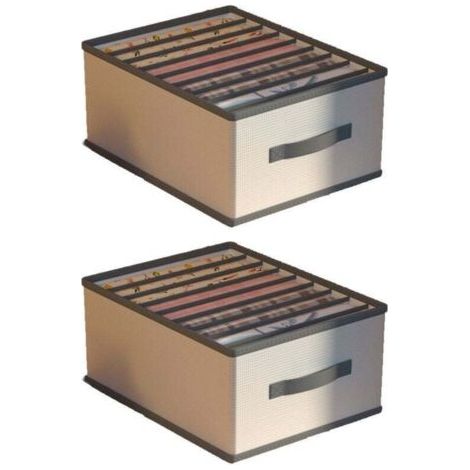 Panier de rangement pliable 2 pièces, boîte de rangement pour vêtements, organisateur de vêtements, grande taille 9 compartiments, gris beige (1/4)