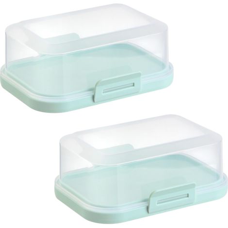 Lot de 2 beurriers empilables avec bouchon, en plastique pour beurre, rangement parfait dans le réfrigérateur, sans BPA, multi-usages, menthe (1/5)