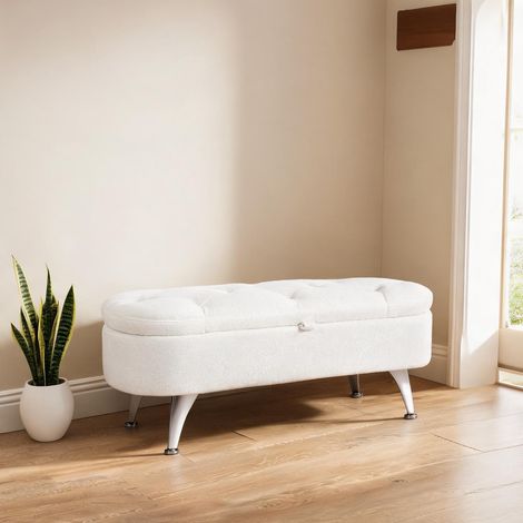 Pouf coloris blanc en polyester métal 114 x 47 x 46,5 cm (1/5)