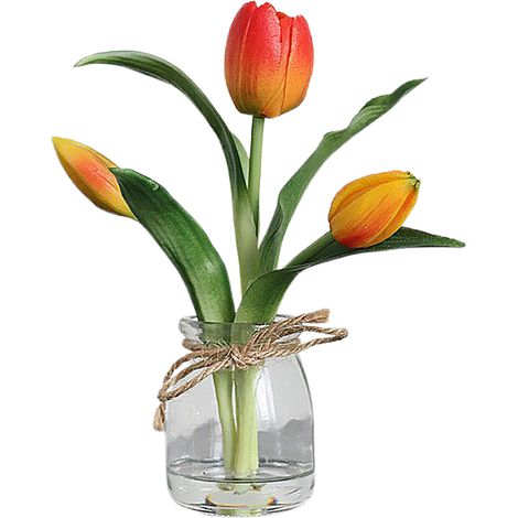 Árbol de tulipanes artificial sobre una elegante base de resina acuática, decoración floral realista para sala de estar y diseño de interiores. (1/4)