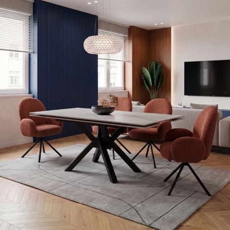 Table ext. en pierre blanche + 4 chaises pivotantes brique - ARIETTE (1/5)