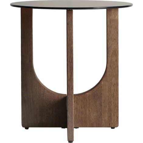 Table d'appoint contemporaine bois et verre trempé brun - Brun bois et verre fumé (1/4)