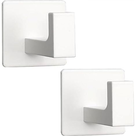 [NON UTILIZZATO] Set di 2 ganci da parete in acciaio inox 304 per asciugamani, vestiti, spugne, accappatoi, adesivi (non è necessaria la foratura), per bagno, cucina, hotel, garage (bianco)