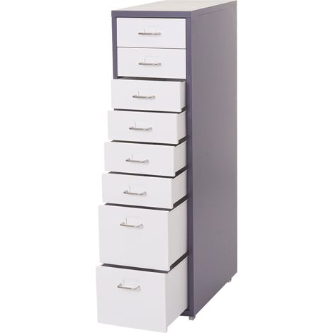Cassettiera ufficio 110x28x41 cm 8 cassetti in acciaio bianco grigio scuro 040008258