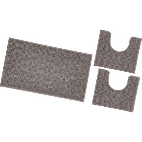 Tappeto Bagno 3D Morbido Assorbente Antiscivolo Lavabile Scendiletto Camera Set 3 Pezzi - Marrone