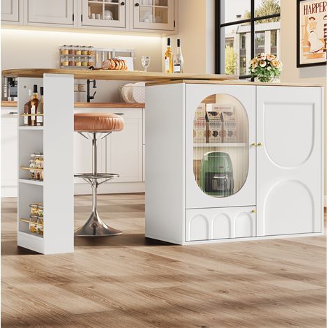 Mesa bar giratoria 138x39x105 cm blanca en MDF y metal con gran almacenamiento (1/5)