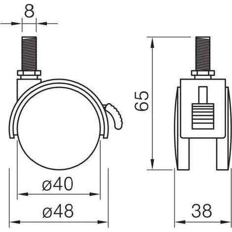 ruote piroettanti per mobili da 40 mm con freno, in nylon nero, fissaggio con vite M8x15, capacità di carico 40 kg/ruota