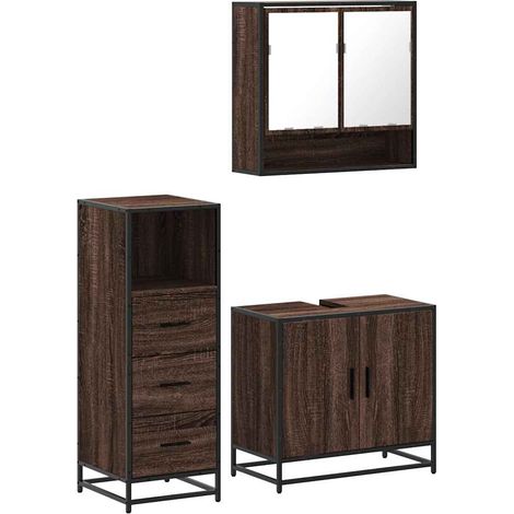 Maison Exclusive - 3-tlg. Badmöbel-Set Braun Eichen-Optik Holzwer