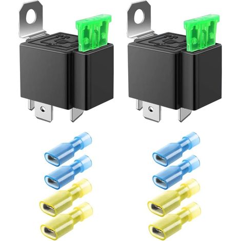 2 Pack 30A 12V DC SPST Fuse Relay Car Truck - 30A ATO/ATC Relay Switch (8pcs Nylon Terminals), 4 Pins